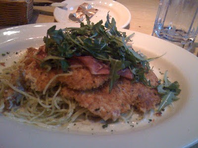 A side shot of chicken bellagio made at the cheesecake factory