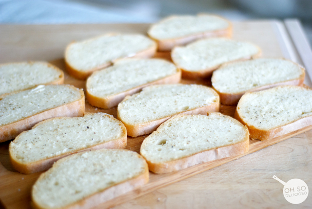 A photo of bread sliced ready for toasting to make an easy bruschetta bar